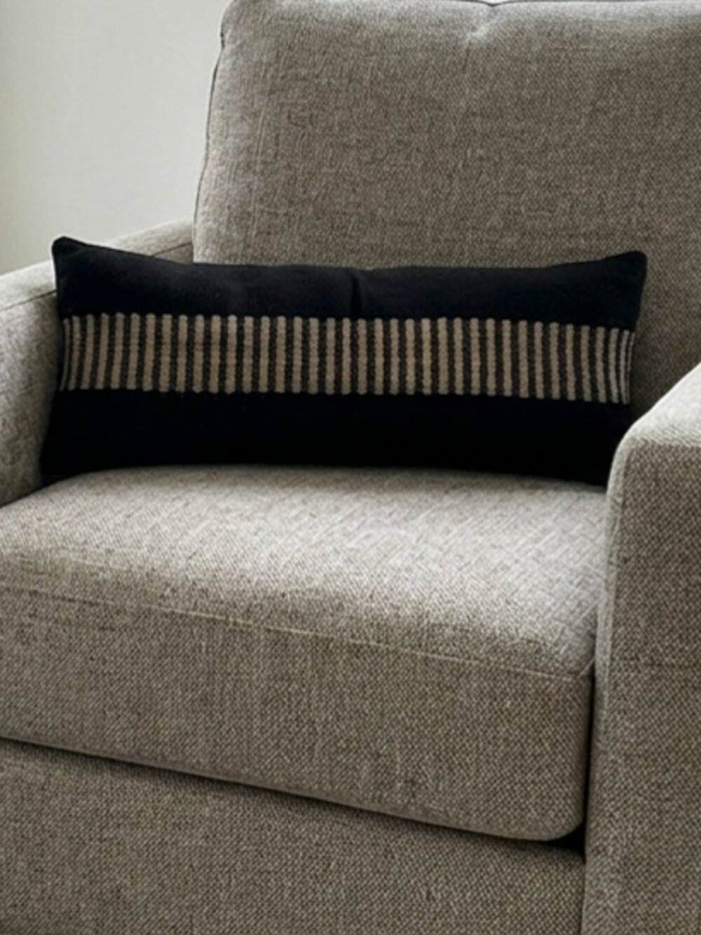 Lumbar Pillow Black With Neutral Striping 35x11x6 inch Fiber Filled Side Zipper